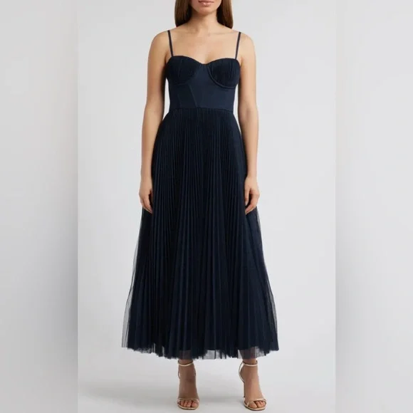 Hutch Pleated Cocktail Dress with Mesh Overlay - Picture 6 of 8